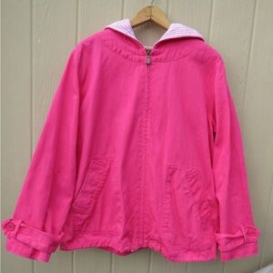 Denim&Co Pink Hooded Zip Denim Jacket Womens Large